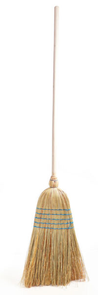 Broom with wooden broomstick.