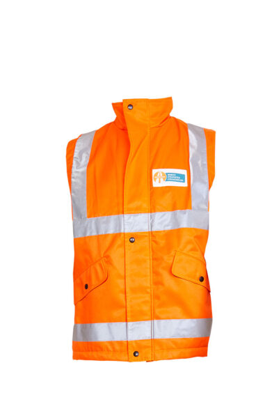 Product: orange visibility vest.