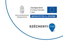 Európai Szopciális Alap és Széchenyi 2020 logó.